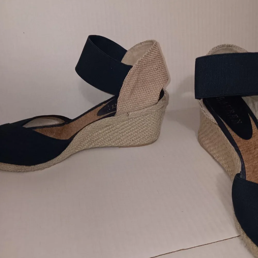 Lauren Ralph Lauren-Black Espadrille Wedge Sandals